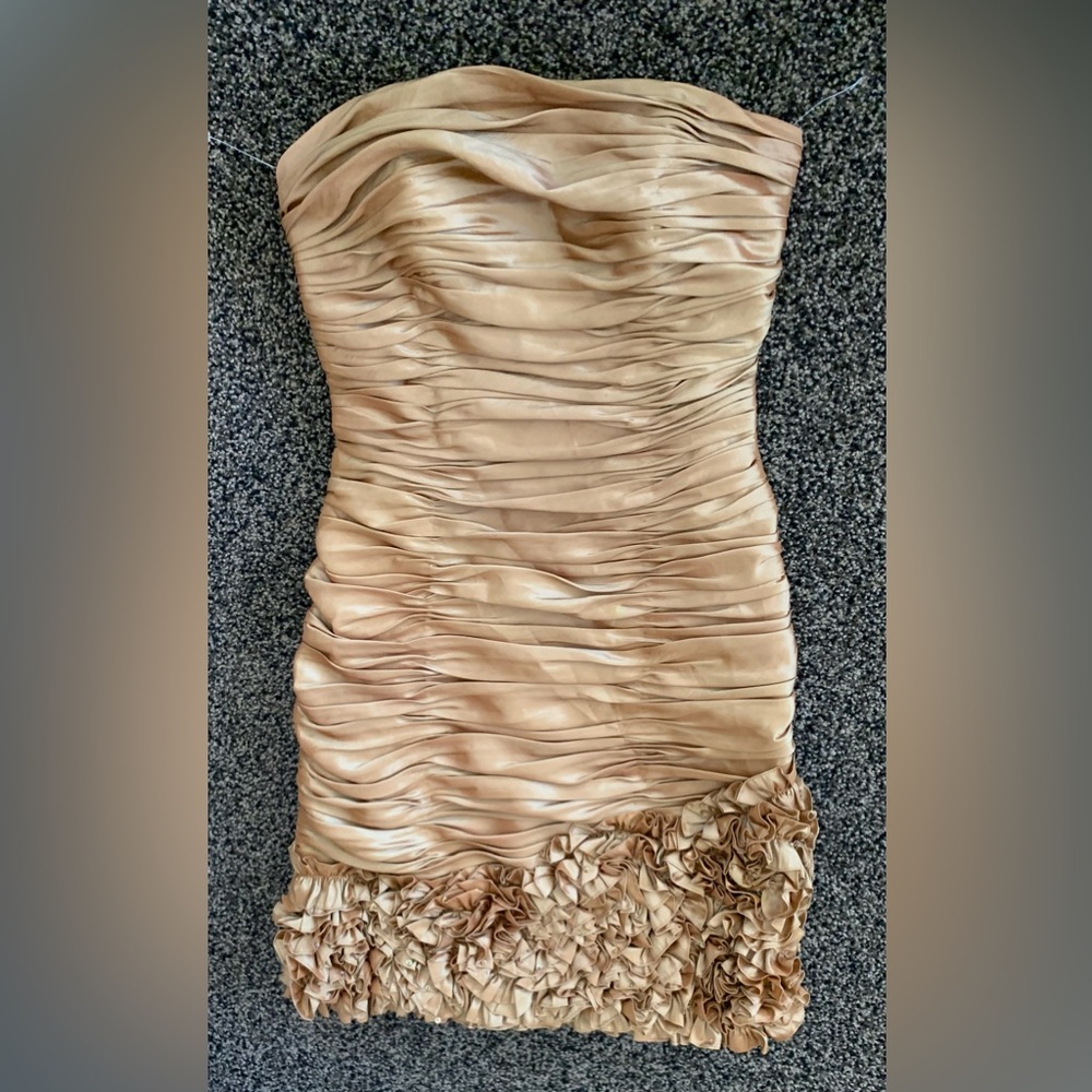 Strapless Ruched Cocktail Dress in Champagne